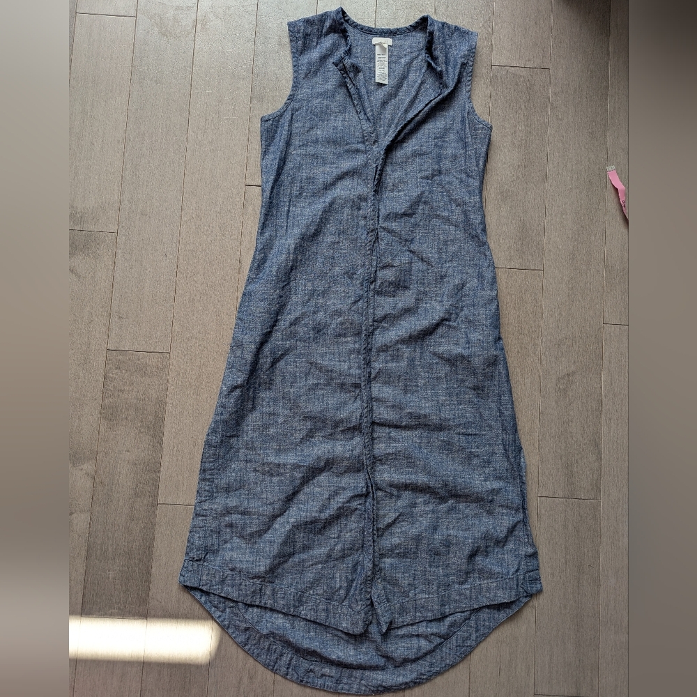 Ajaie Alaie Sleeveless Cotton Chambray Denim Long Shirt Dress Size Small